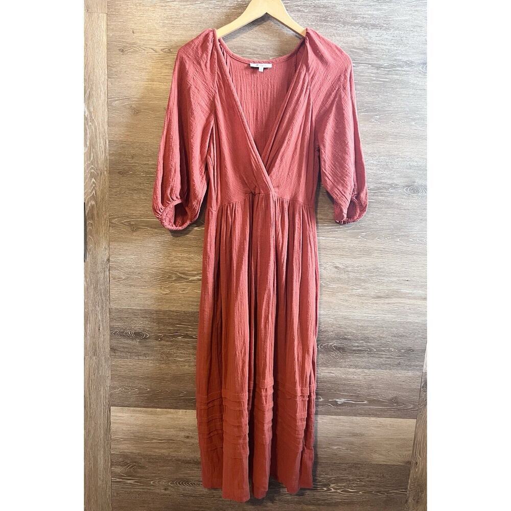 Madewell Dress Maxi Long Size XS Orange Fall V Neck Boho Ballon Sleeves
